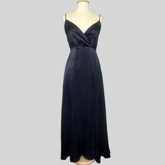 Lulus Women Dress S Midnight Blue Textured Satin Wedding Bridesmaid Evening Gown - Picture 1 of 16